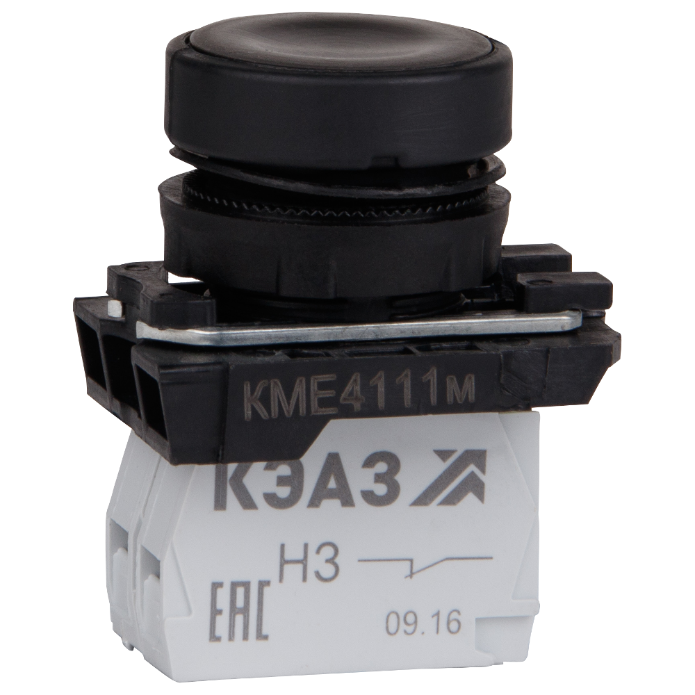 КЭАЗ Кнопка КМЕ4502м-черный-0но+2нз-цилиндр-IP54