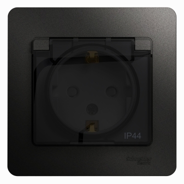 Systeme Electric Glossa Антрацит Розетка с/з со шторками с крышкой, 16А, IP44 (в сборе)