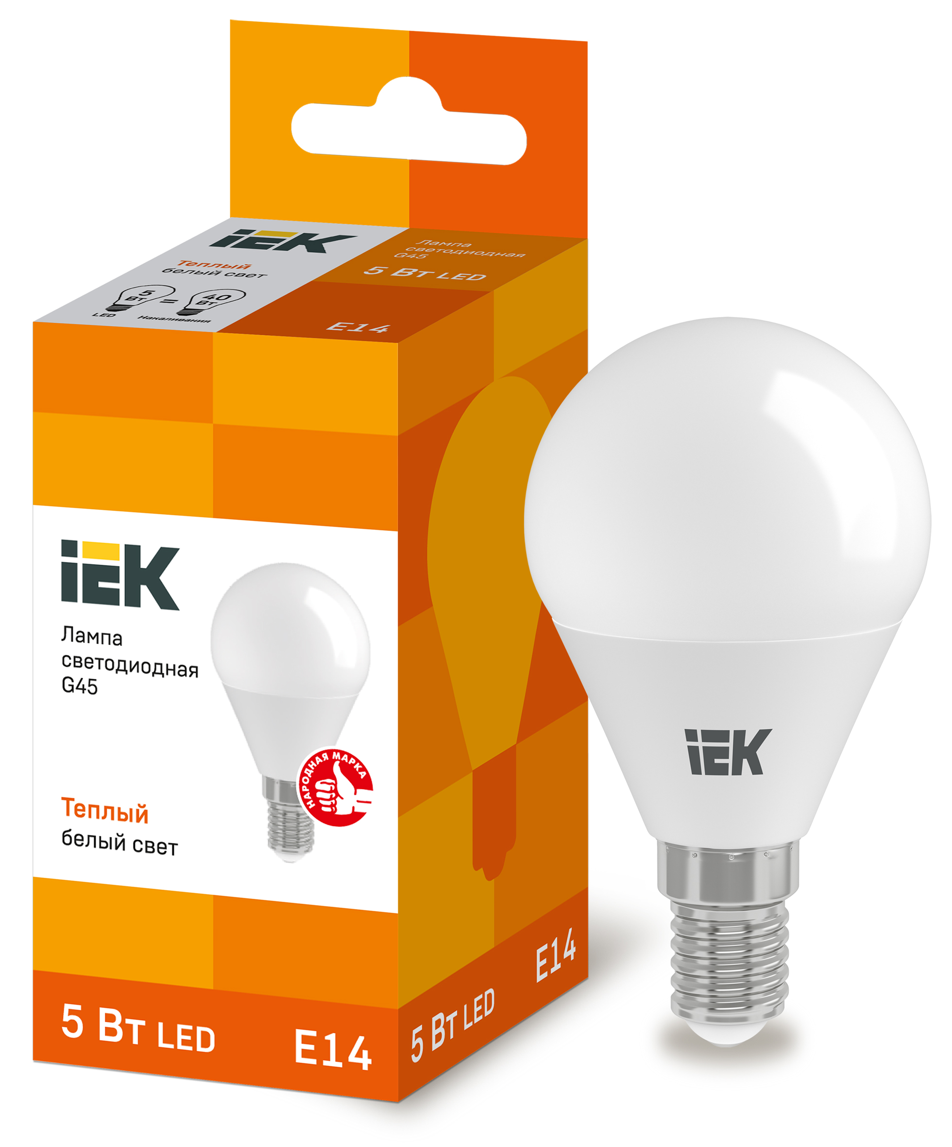 IEK Лампа светодиодная ECO G45 шар 5Вт 230В 3000К E14