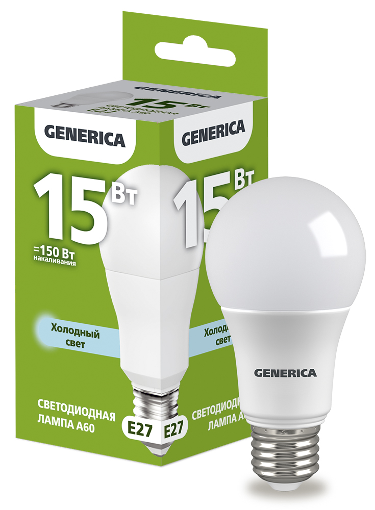 IEK GENERICA Лампа LED A60 груша 15Вт 230В 6500К E27