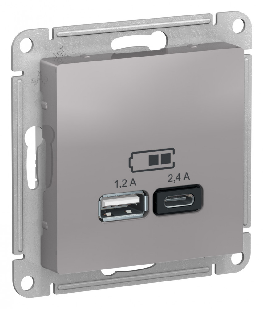 Systeme Electric AtlasDesign Алюминий USB A+С, 5В/2,4А, 2х5В/1,2А, механизм