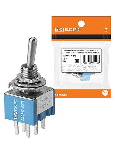 TDM Переключатель-тумблер MTS-203-A2 Micro 2P 250В AC/DC 3А (6c) ON-OFF-ON с фиксацией