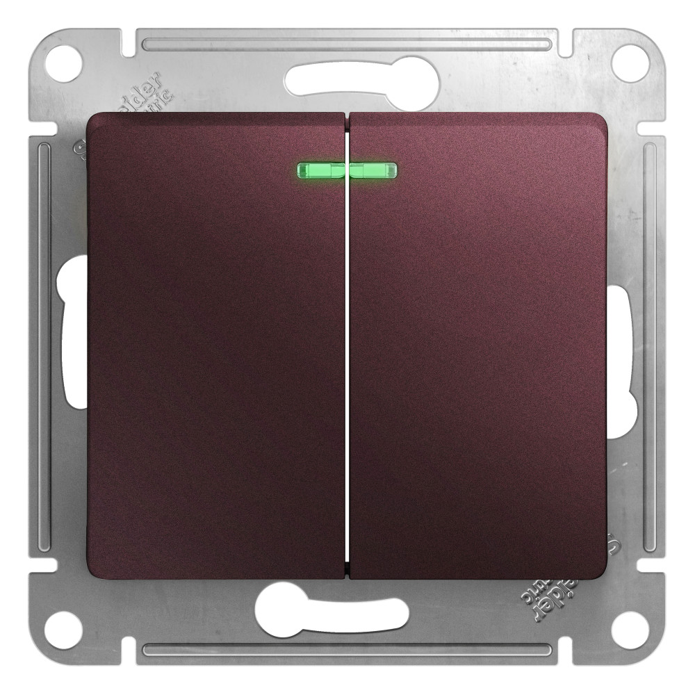 Systeme Electric Glossa Баклажановый Выключатель 2-клавишный с подсветкой, сх.5а, 10AX