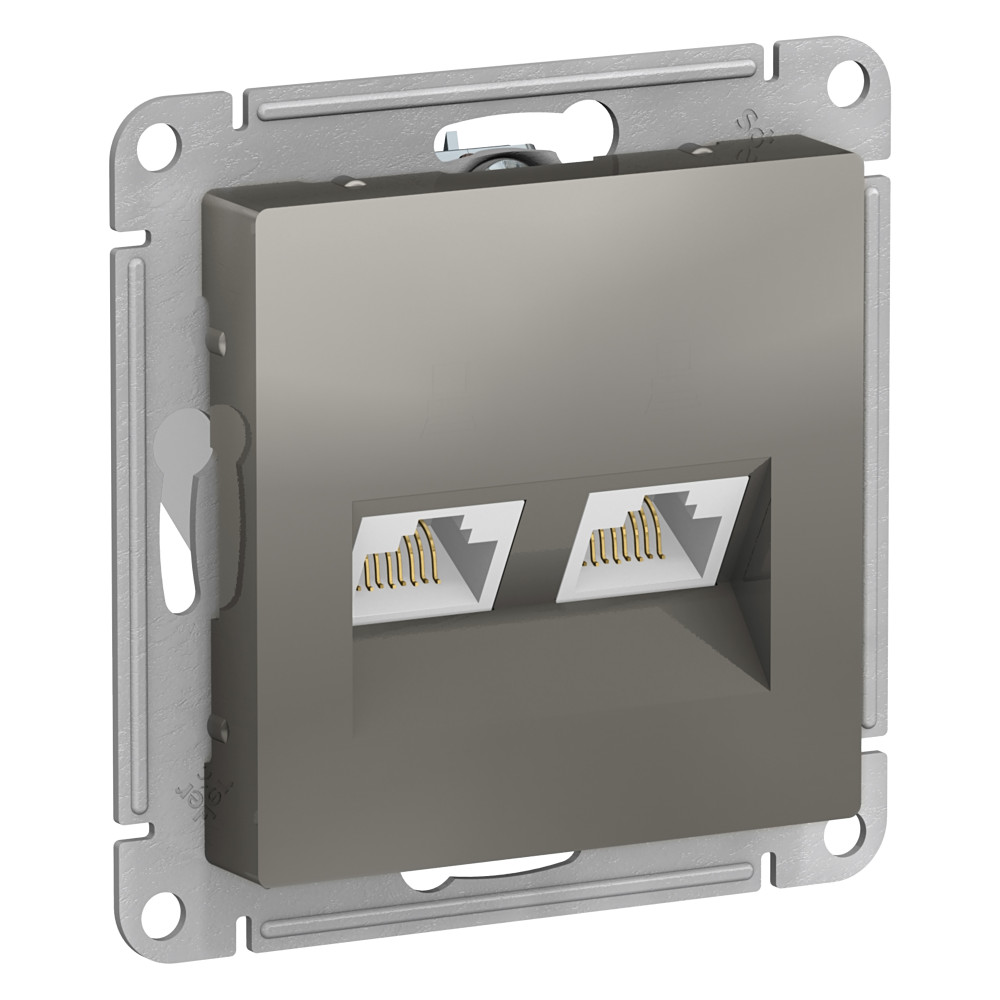 Systeme Electric AtlasDesign Сталь Розетка двойная компьютерная RJ45+RJ45, кат.5E, механизм