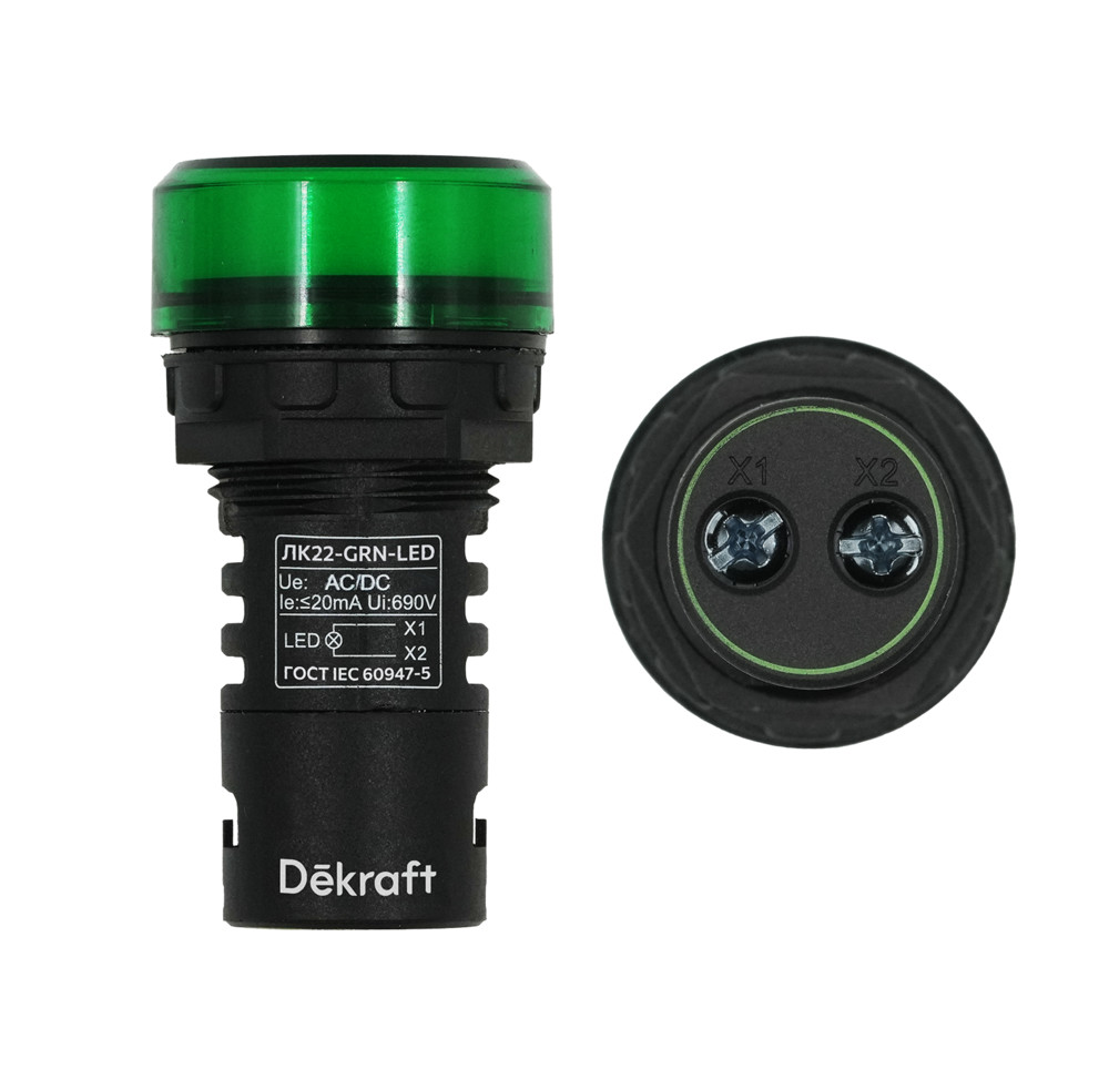 Dekraft Лампа комм. ADDS D22 зеленый LED 220В ЛK-22