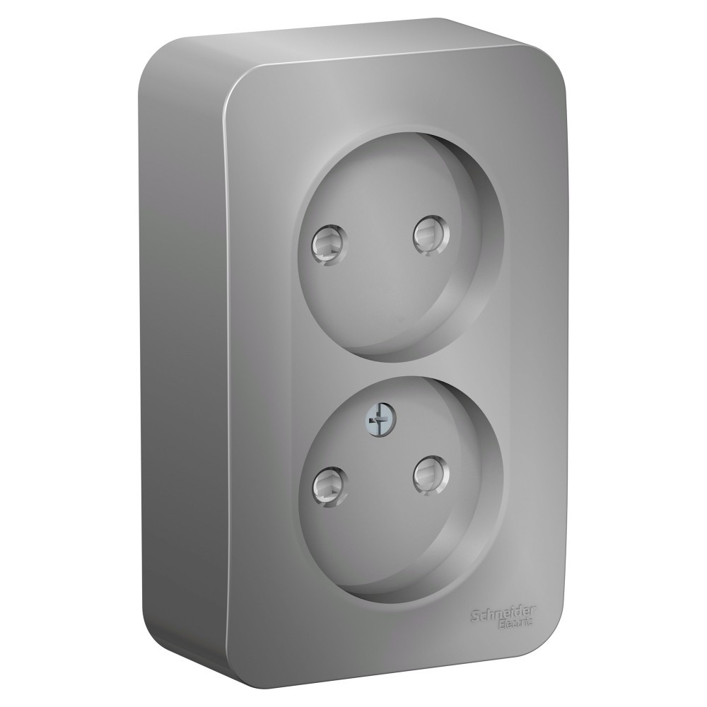 Systeme Electric Blanca наруж Алюминий Розетка 2-ая б/з со шторками 16А, 250В, изолир. пластина