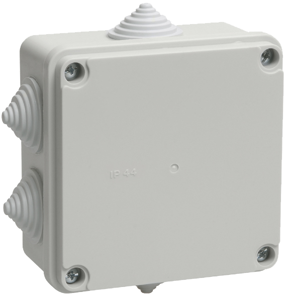IEK Коробка КМ41233 распаячная для о/п 100х100х50мм IP44 (RAL7035, 6 гермовводов)