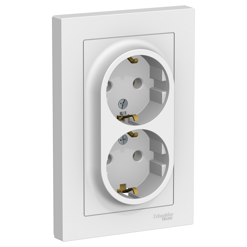 Systeme Electric AtlasDesign Бел Розетка с/з двойная, 16А, в сборе