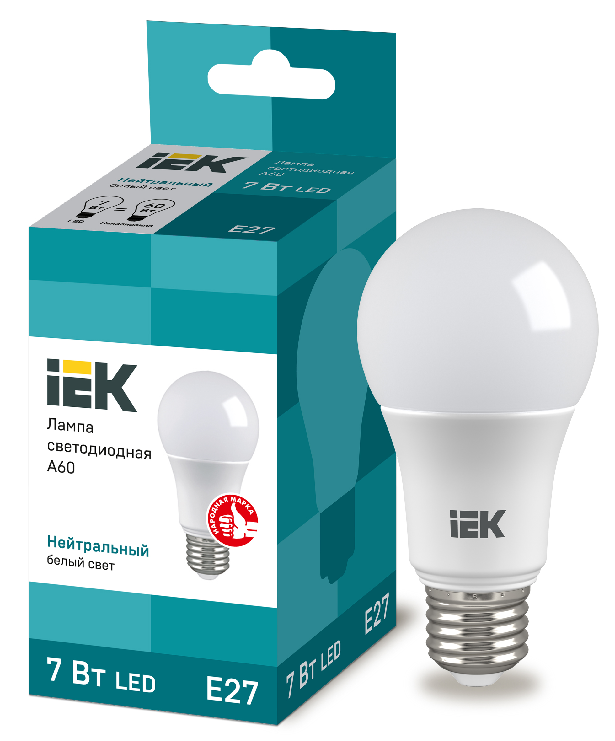 IEK Лампа светодиодная ECO A60 шар 7Вт 230В 4000К E27