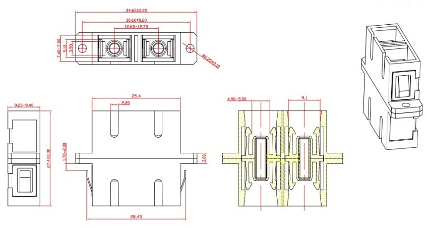 Hyperline FA-P11Z-DSC/DSC-N/BK-BG Оптический проходной адаптер SC-SC, MM, duplex, корпус пластиковый, бежевый, черные колпачки