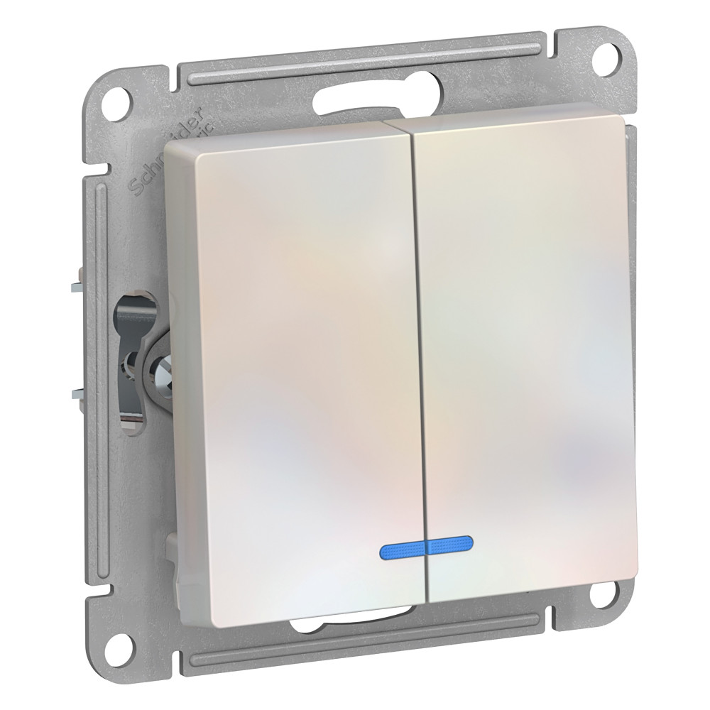 Systeme Electric AtlasDesign Жемчуг Выключатель 2-клавишный с подсветкой, сх.5а, 10АХ, механизм