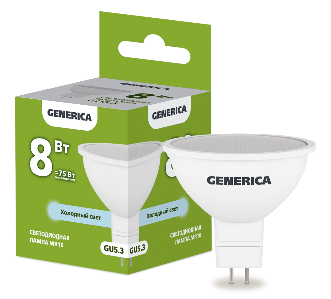 IEK GENERICA Лампа LED MR16 софит 8Вт 230В 6500К GU5.3