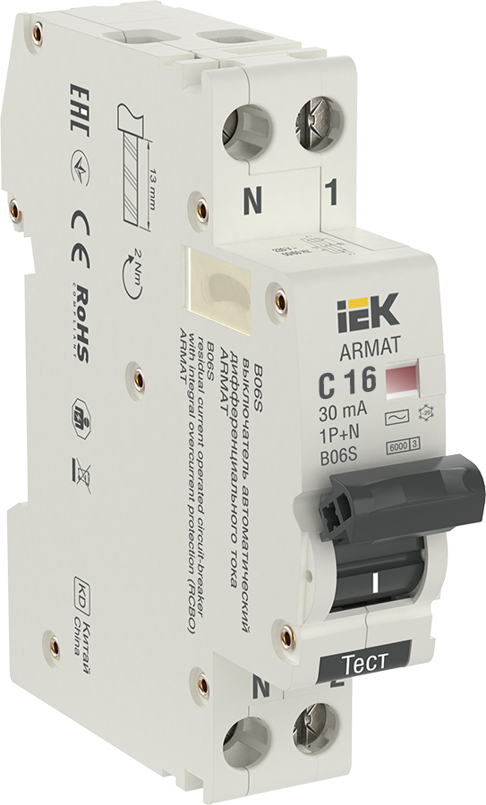 IEK ARMAT АВДТ B06S 1P+NP C16 30мА тип AC (18мм)