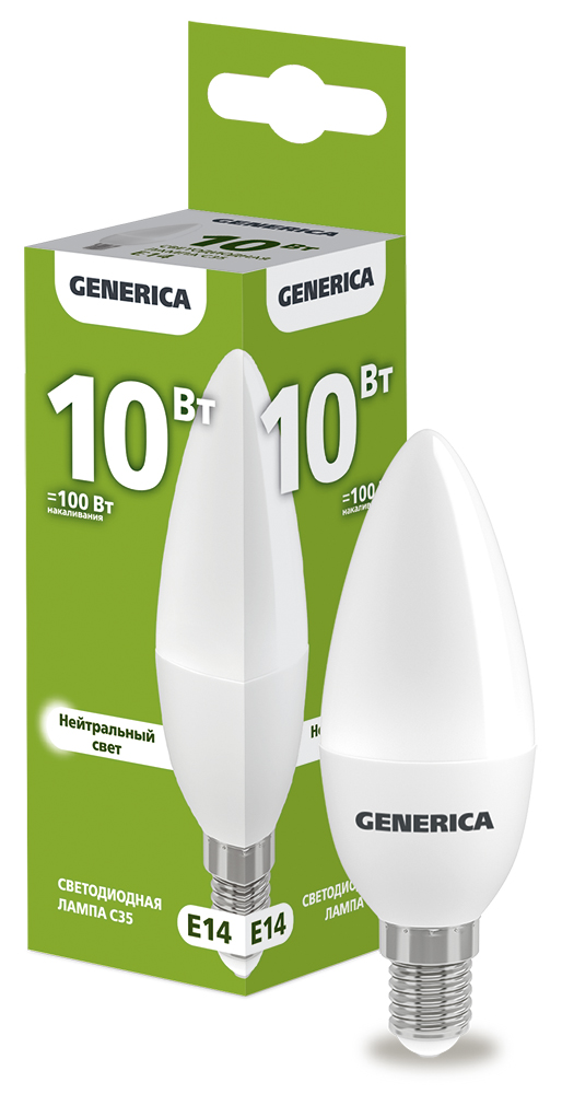 IEK GENERICA Лампа LED C35 свеча 10Вт 230В 4000К E14