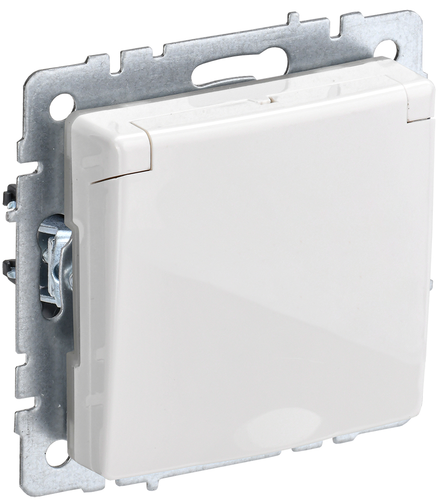 IEK BRITE BASE Белый Розетка 1-м с/з с защ штор и крыш 16А IP44 РСбш10-3-44-БрБ