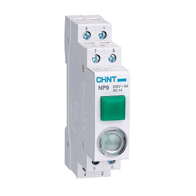 CHINT Кнопка модульная NP9-10D3/1 с подсветкой, 1НО, AC/DC230В, зеленая
