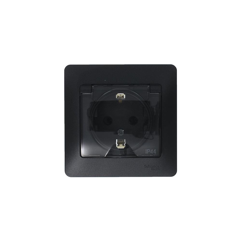 Systeme Electric Glossa Антрацит Розетка с/з со шторками с крышкой, 16А, IP44 (в сборе)