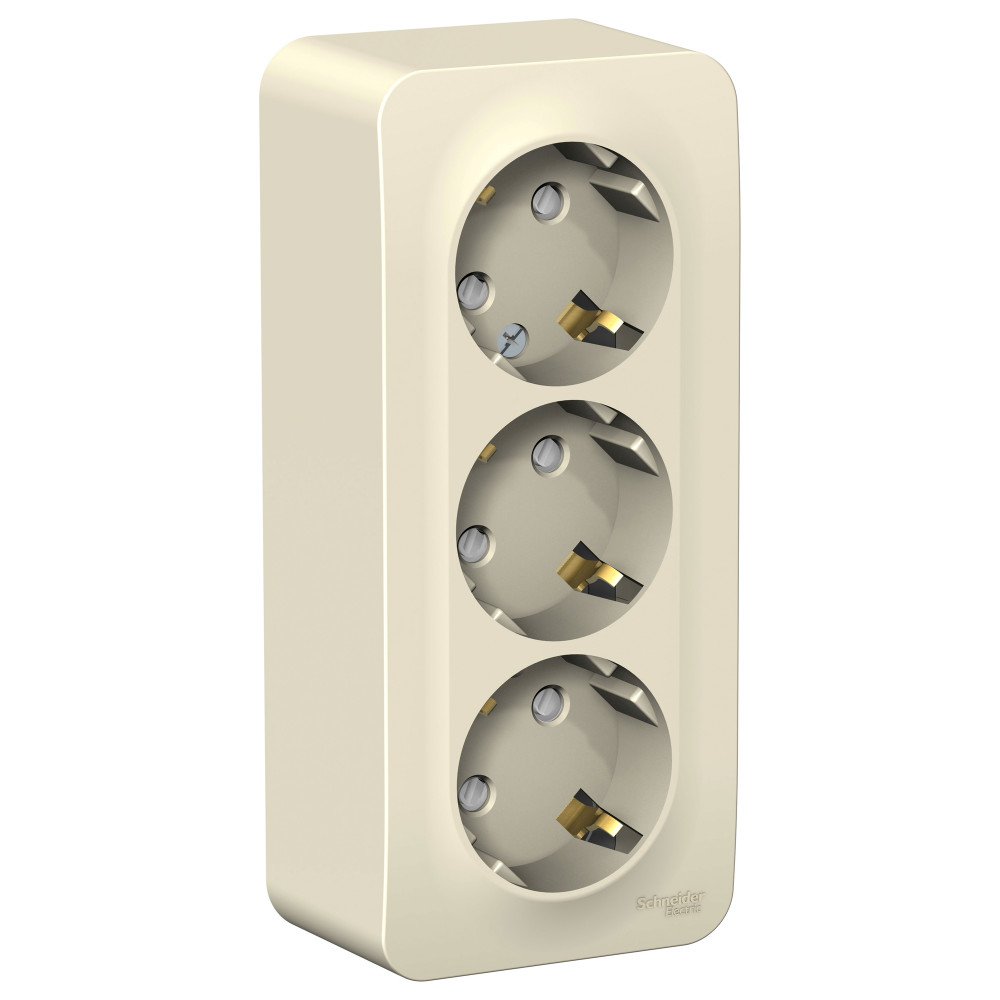 Systeme Electric Blanca наруж Молочная Розетка 3-ая с/з со шторками 16А, 250В, изолир. пластина