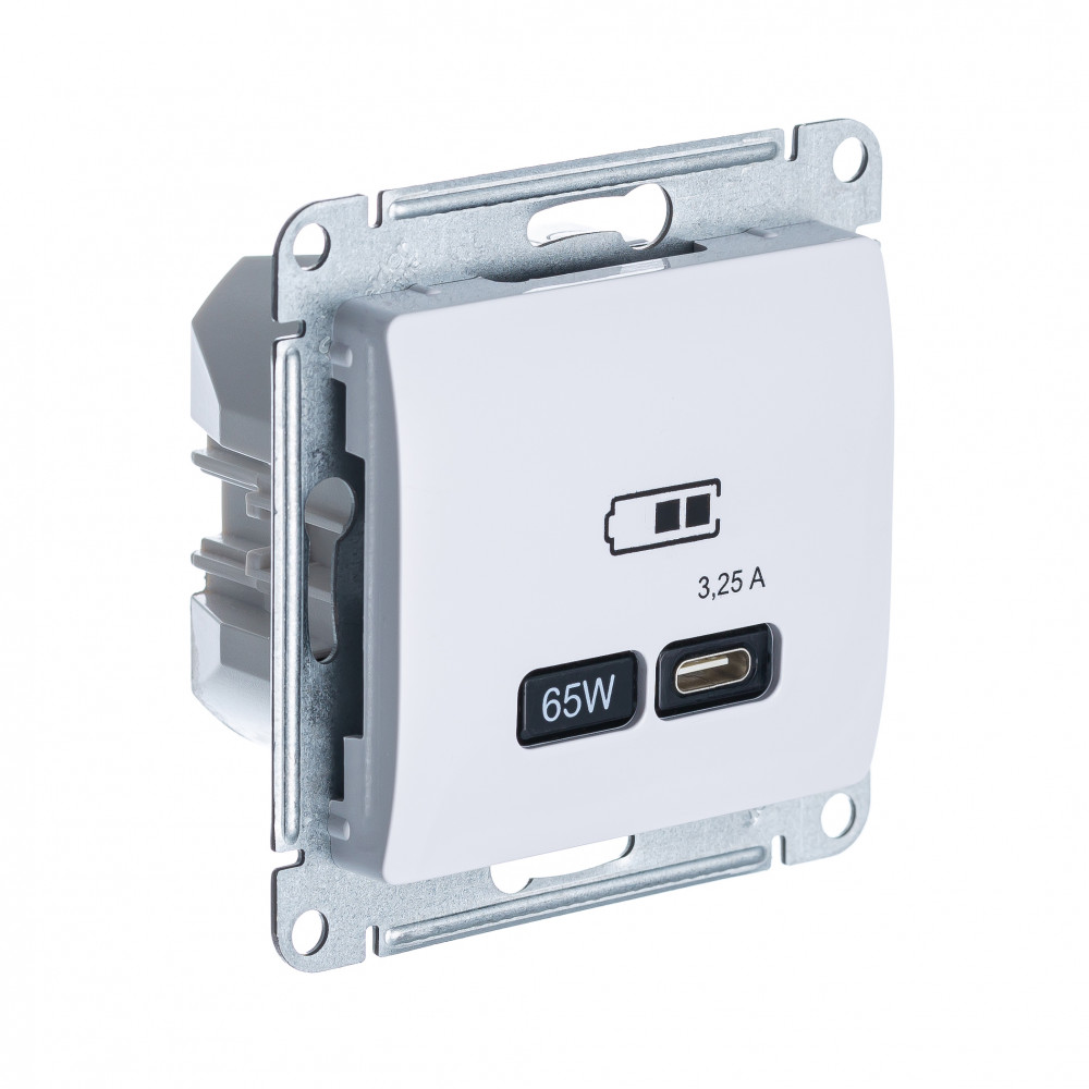 Systeme Electric Glossa Белый USB Розетка тип-С 65W высокоскор.заряд. QC, PD, мех.