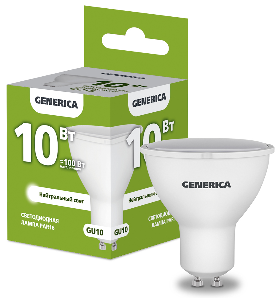 IEK GENERICA Лампа LED PAR16 софит 10Вт 230В 4000К GU10