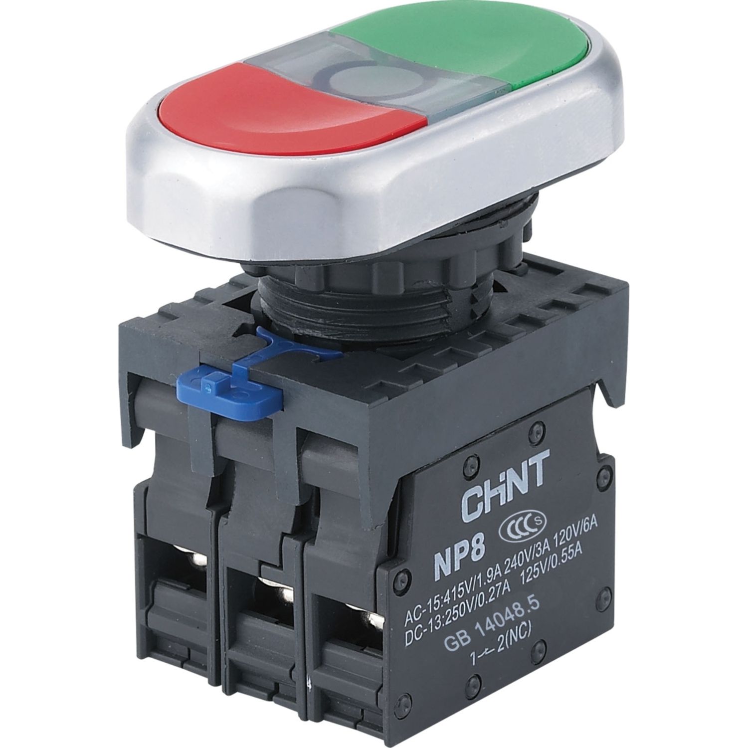CHINT Двойная, кнопка NP8-11SD/3 зеленый, AC110-230В(LED), 1НО+1НЗ, IP65 (R)