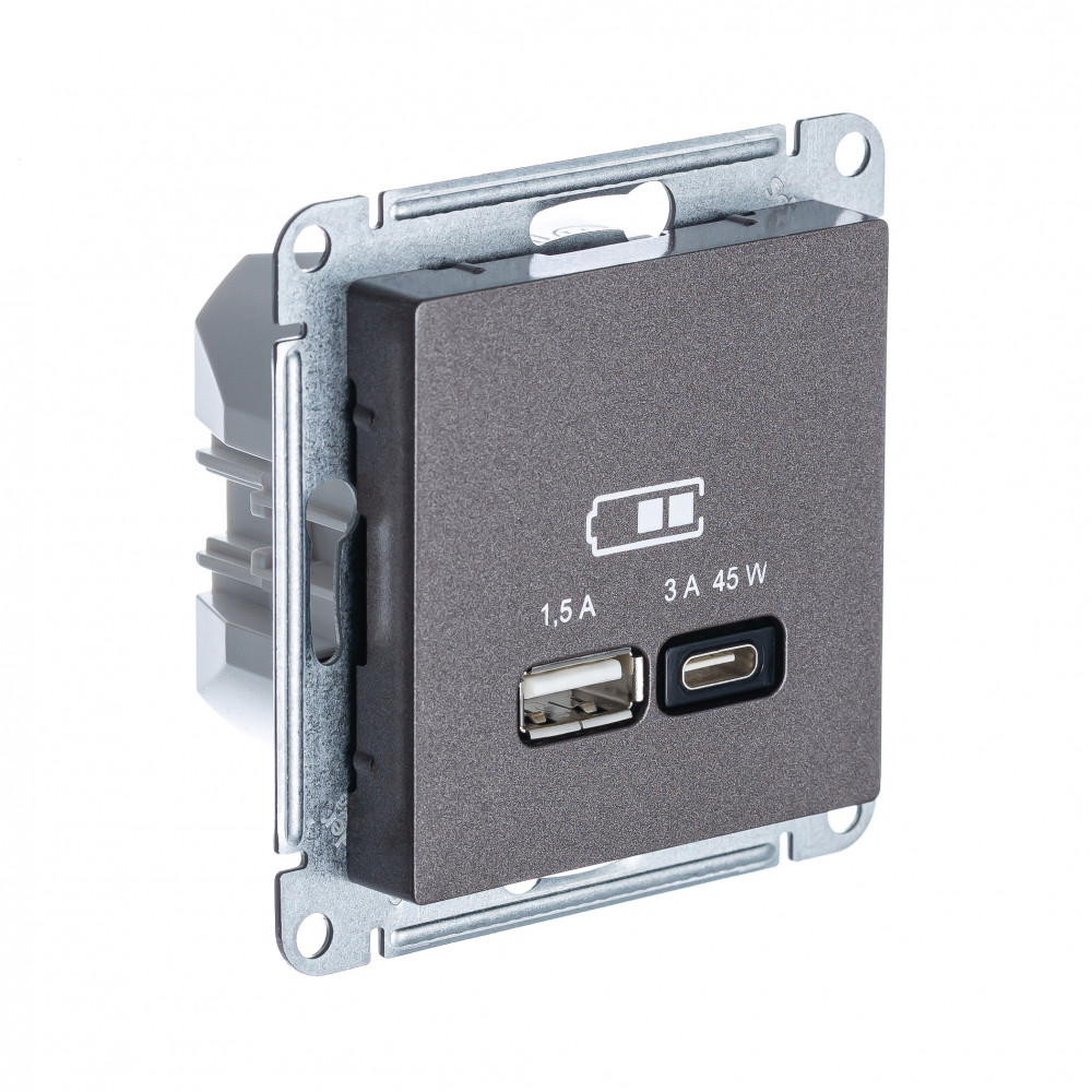 Systeme Electric AtlasDesign Мокко USB Розетка A + тип-C 45W высокоскор.заряд. QC, PD, мех.