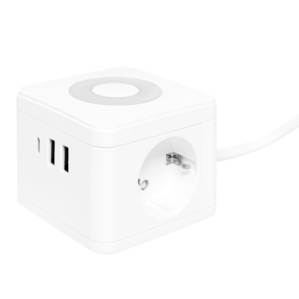 EKF PROxima Удлинитель "Куб" 2 гнезда 2USB 2,4А+Type C + Ночник 1,3 метра 1мм2