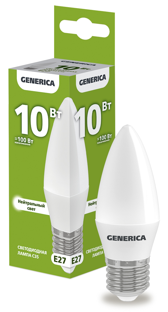 IEK GENERICA Лампа LED C35 свеча 10Вт 230В 4000К E27