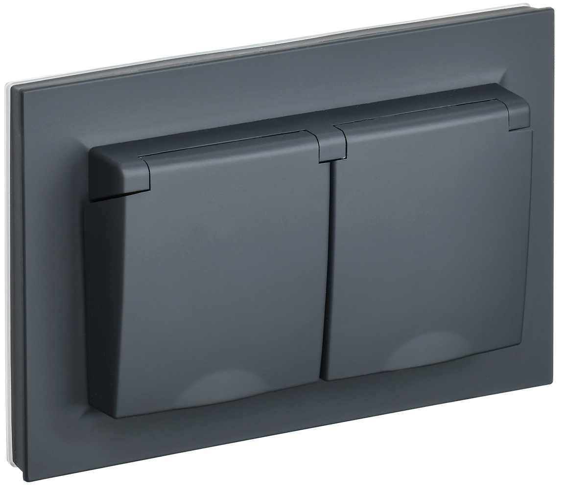 IEK BRITE Графит Розетка 2-я с крыш 16А в сборе IP44 РСбш12-3-44-БрГ