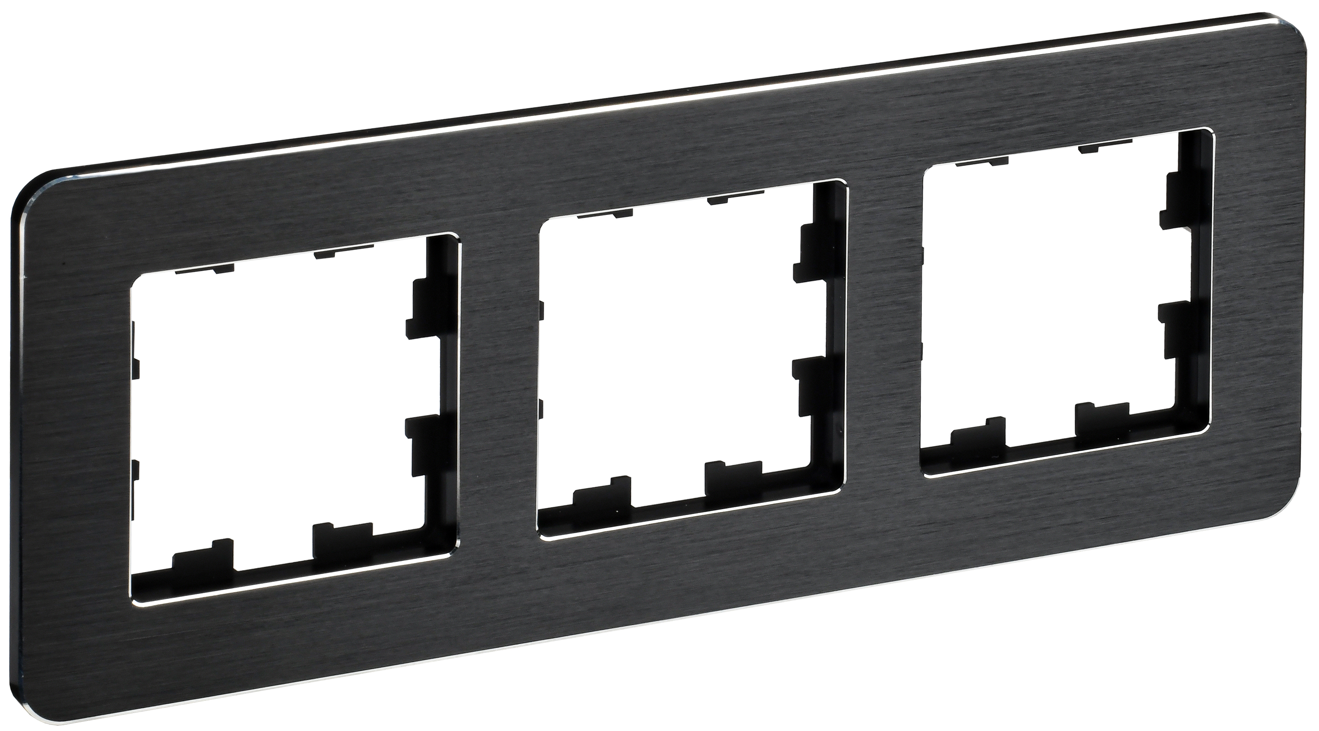 IEK BRITE DECOR Черный/алюм металл. скругл.угол Рамка 3-м РУ-3-1-Бр RE AL