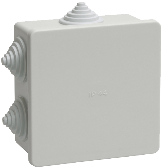 IEK Коробка КМ41235 распаячная для о/п 85х85х40мм IP44 (RAL7035, 6 гермовводов)