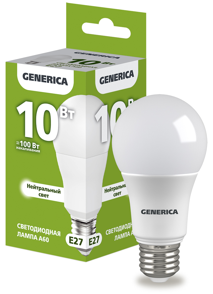 IEK GENERICA Лампа LED A60 груша 10Вт 230В 4000К E27
