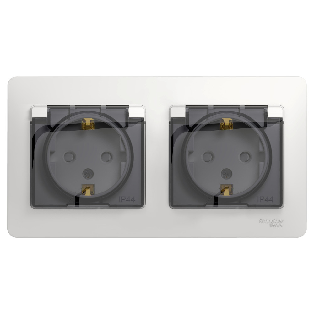 Systeme Electric Glossa Бел Розетка 2-ая с/з, со шторками, в сборе, IP44
