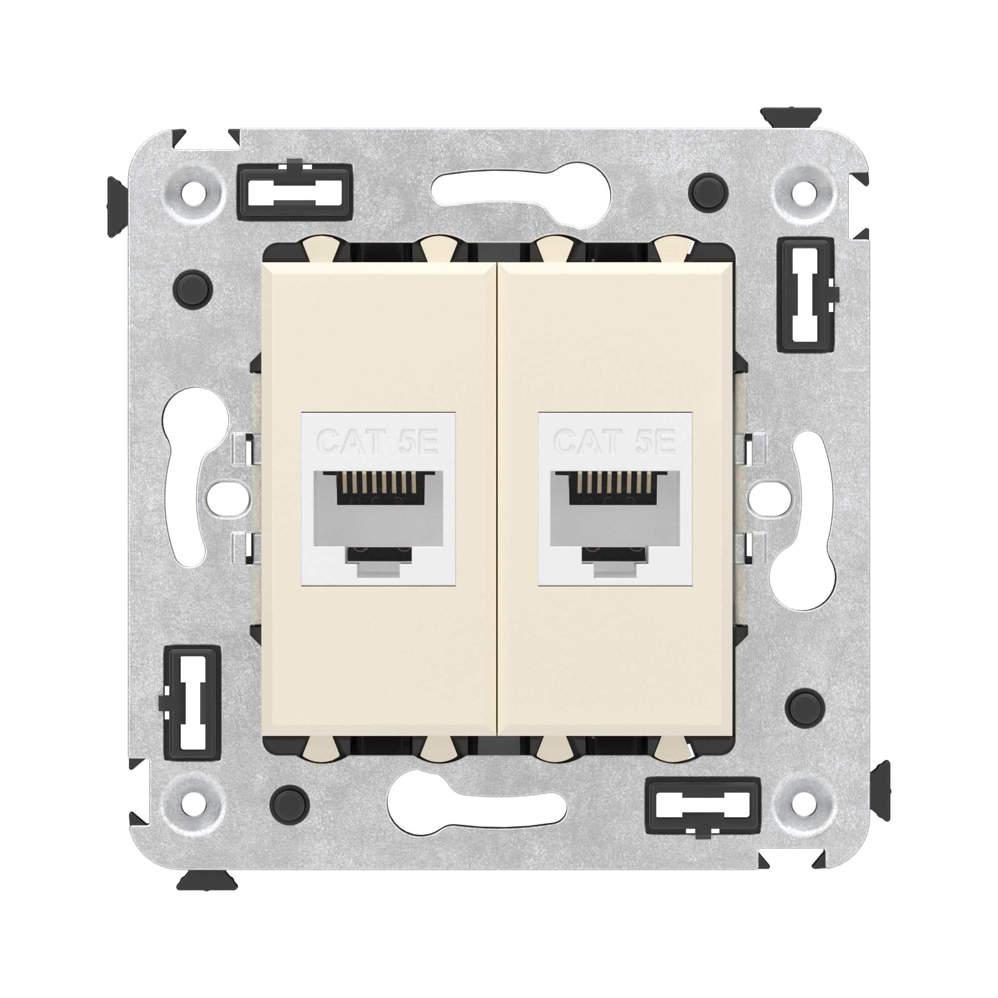 DKC Компьютерная розетка RJ-45 без шторки в стену, кат.5е двойная, "Avanti", "Ванильная дымка"