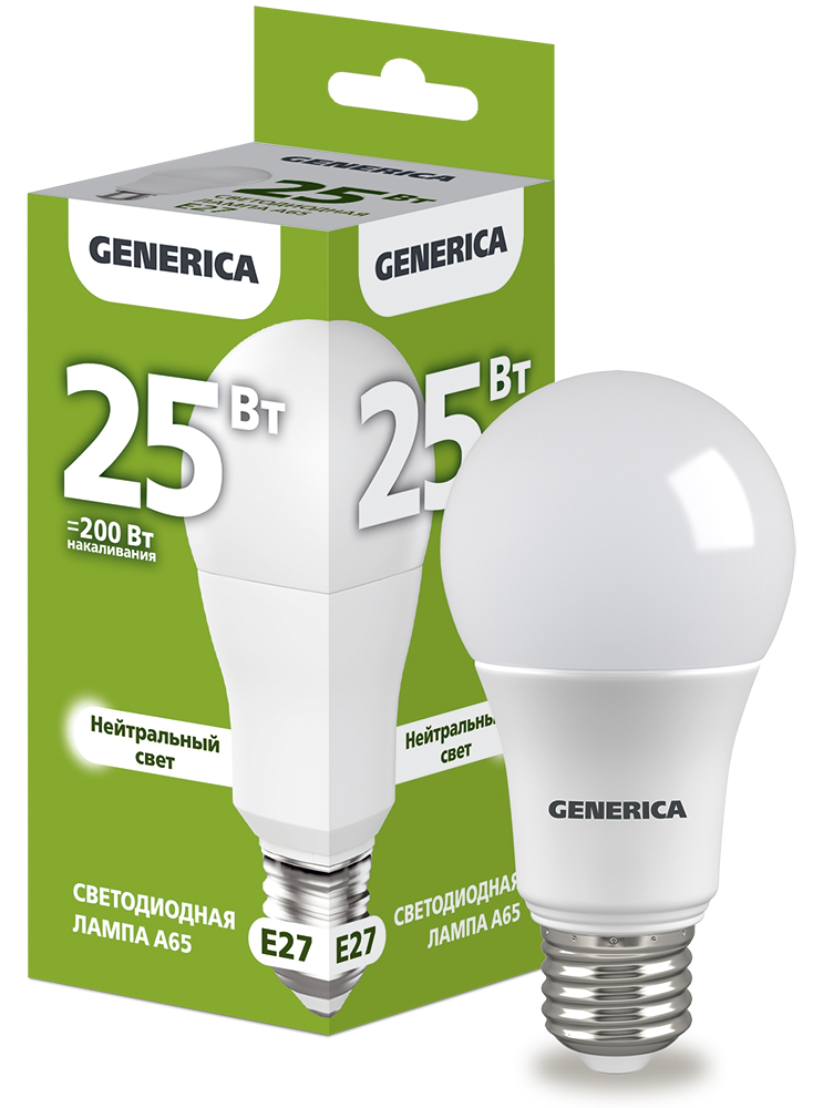 IEK GENERICA Лампа LED A65 груша 25Вт 230В 4000К E27