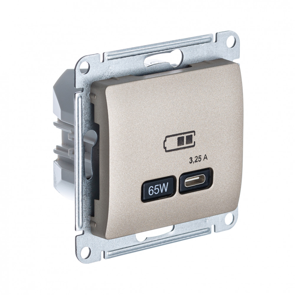 Systeme Electric Glossa Титан USB Розетка тип-C 65W высокоскор.заряд. QC, PD, мех.