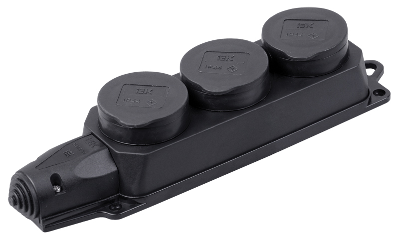 IEK OMEGA РБ33-1-0м Розетка (колодка) трехместная с защитными крышками IP44