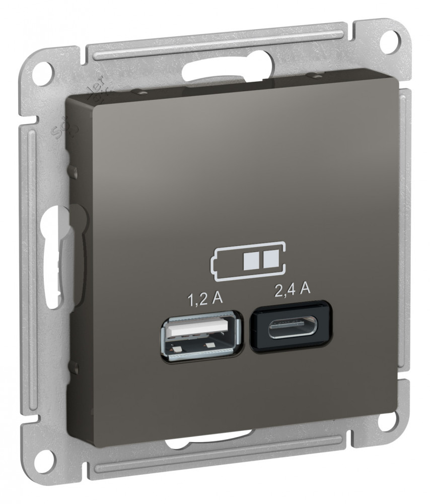 Systeme Electric AtlasDesign Сталь USB A+С, 5В/2,4 А, 2х5В/1,2 А, механизм
