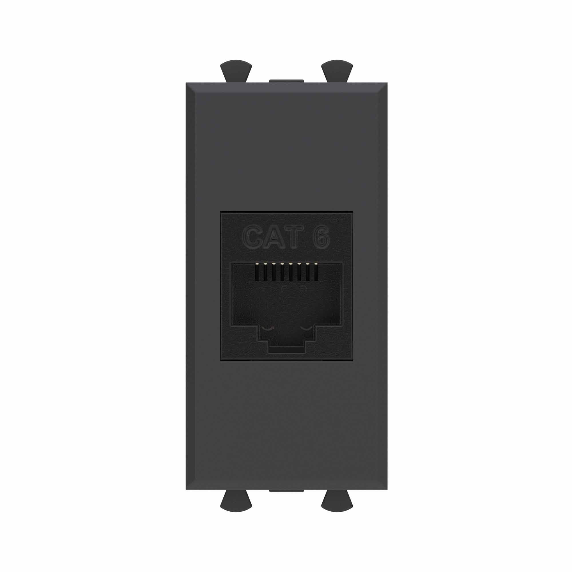 DKC Компьютерная розетка RJ-45 без шторки модульная ,кат.6, "Avanti", "Черный матовый", 1 модуль