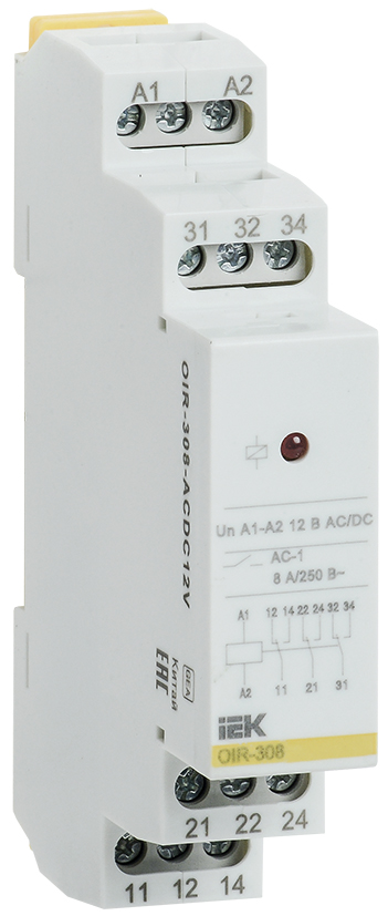 IEK ONI Промежуточное реле OIR 3 контакта (8А) 12 В AC/DC