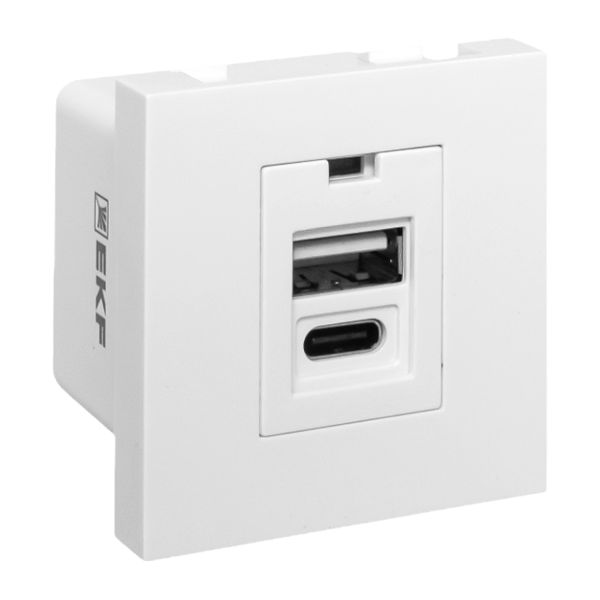 EKF Розетка USB A+C, 2.1А, 2 гнезда, без индикатора, белая