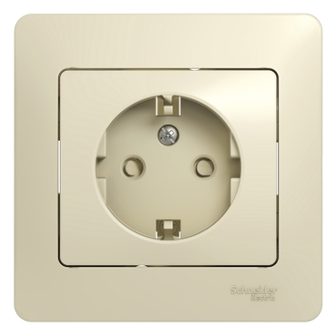 Systeme Electric Glossa Беж Розетка с/з со шторками (в сборе с рамкой)