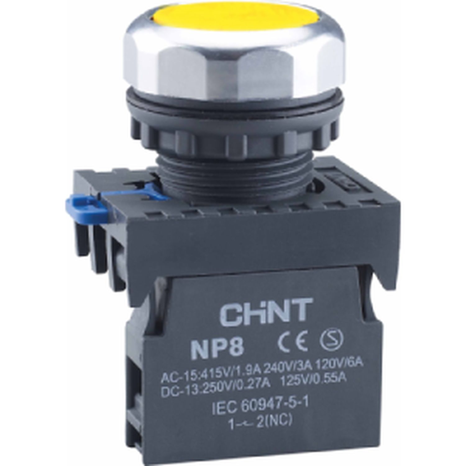 CHINT Кнопка упр. NP8-10BND/5 подствет., самовозв., желт., AC110-230В(LED), 1НО, IP65 (R)