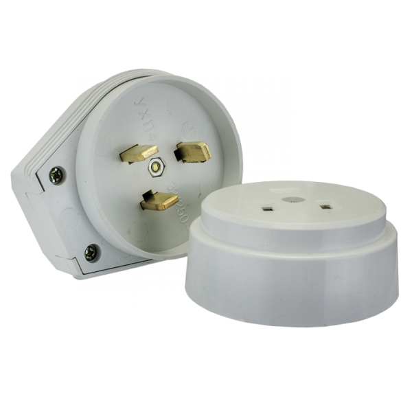 EKF PROxima Разъем РШ-ВШ 32А 250В 2P+PE (ОУ) пластиковый бел.