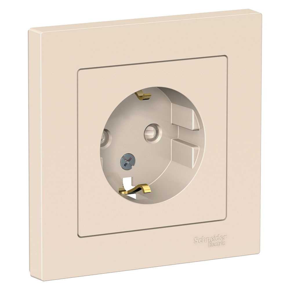 Systeme Electric AtlasDesign Беж Розетка с/з со шторками, 16А, в сборе