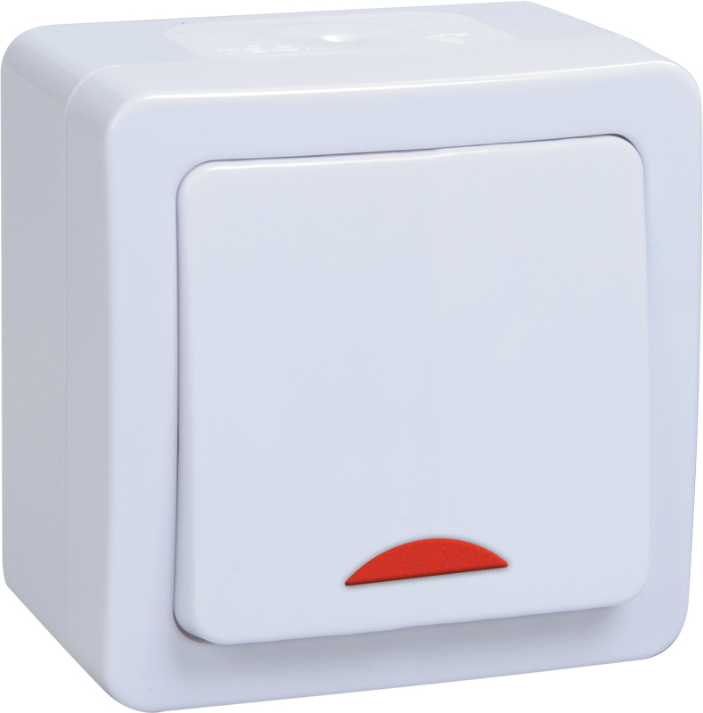 IEK GERMES PLUS ВС20-1-1-ГПБ Выключатель 1кл с инд о/у IP54 (цвет клавиш: белый)