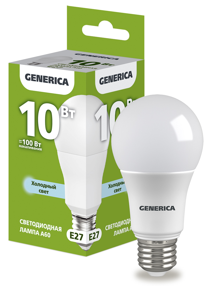 IEK GENERICA Лампа LED A60 груша 10Вт 230В 6500К E27