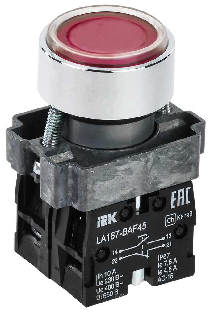 IEK Кнопка LA167-BAF45 d=22мм 1з+1р красная