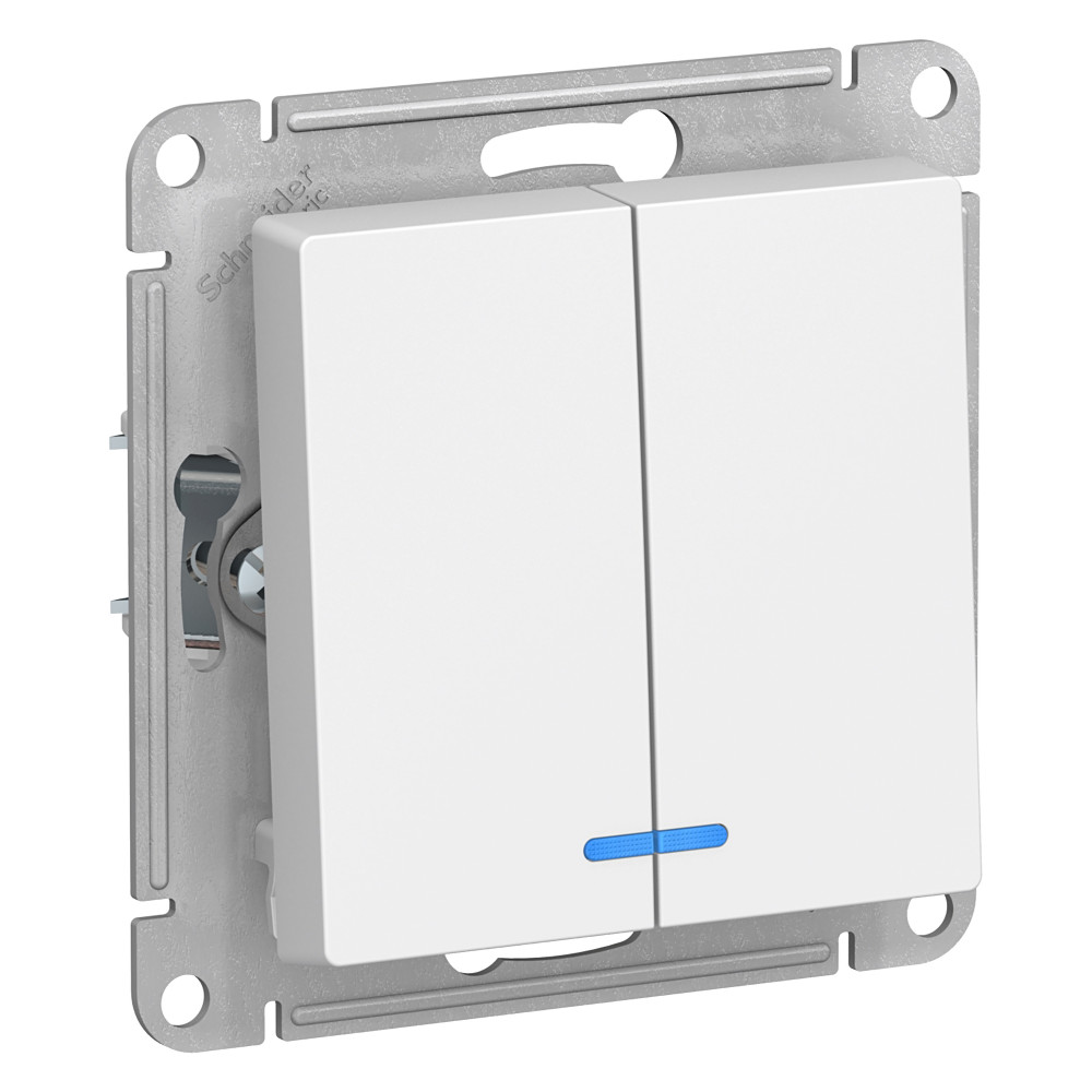 Systeme Electric AtlasDesign Бел Выключатель 2-клавишный с подсветкой, сх.5а, 10АХ, механизм