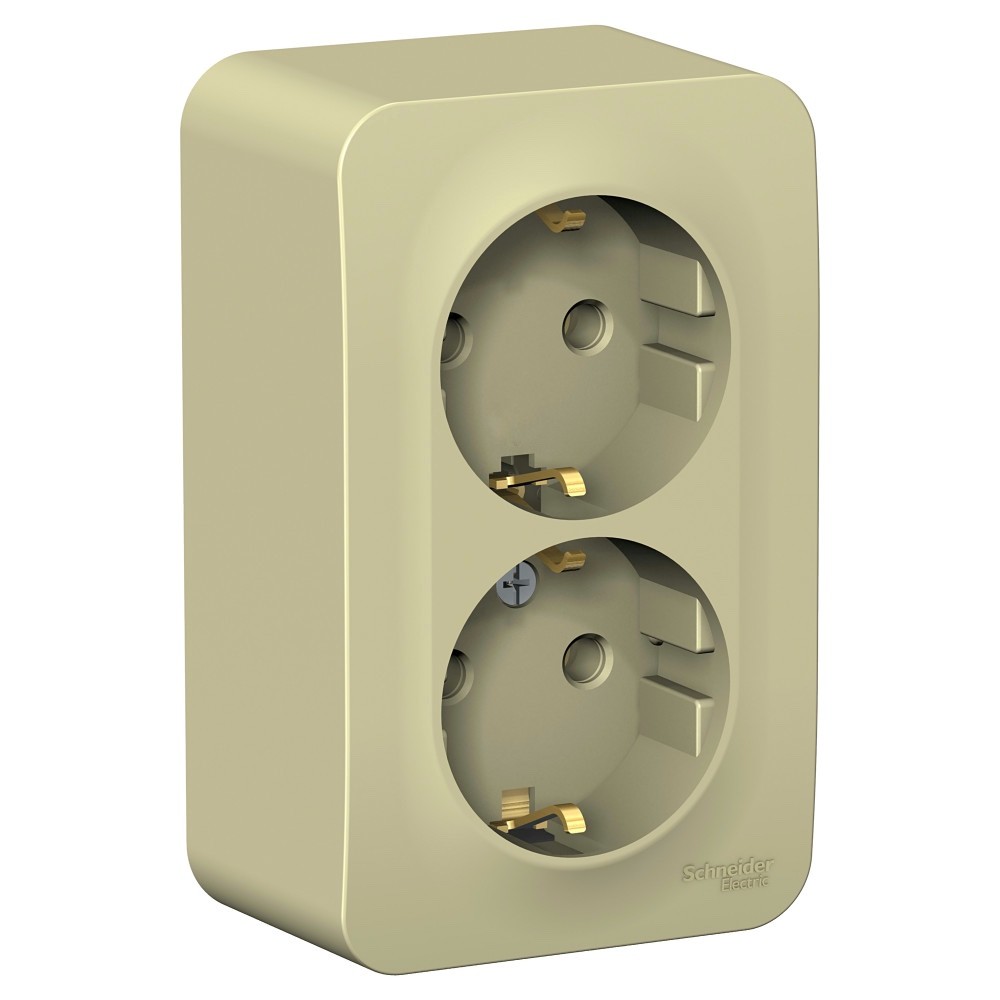 Systeme Electric Blanca наруж Беж Розетка 2-ая с/з со шторками, изолир. пластина 16А, 250В
